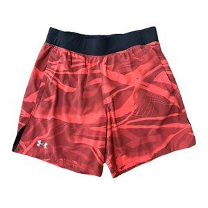 Under Armour Speed Pocket Running Shorts Mens Medium Lined Fitted Red Geometric